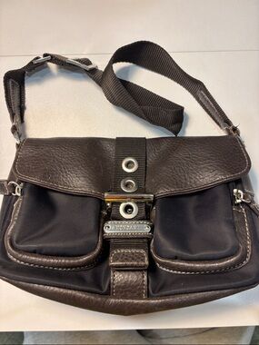 Mondani Dark Brown Leather-Trim Messenger Bag